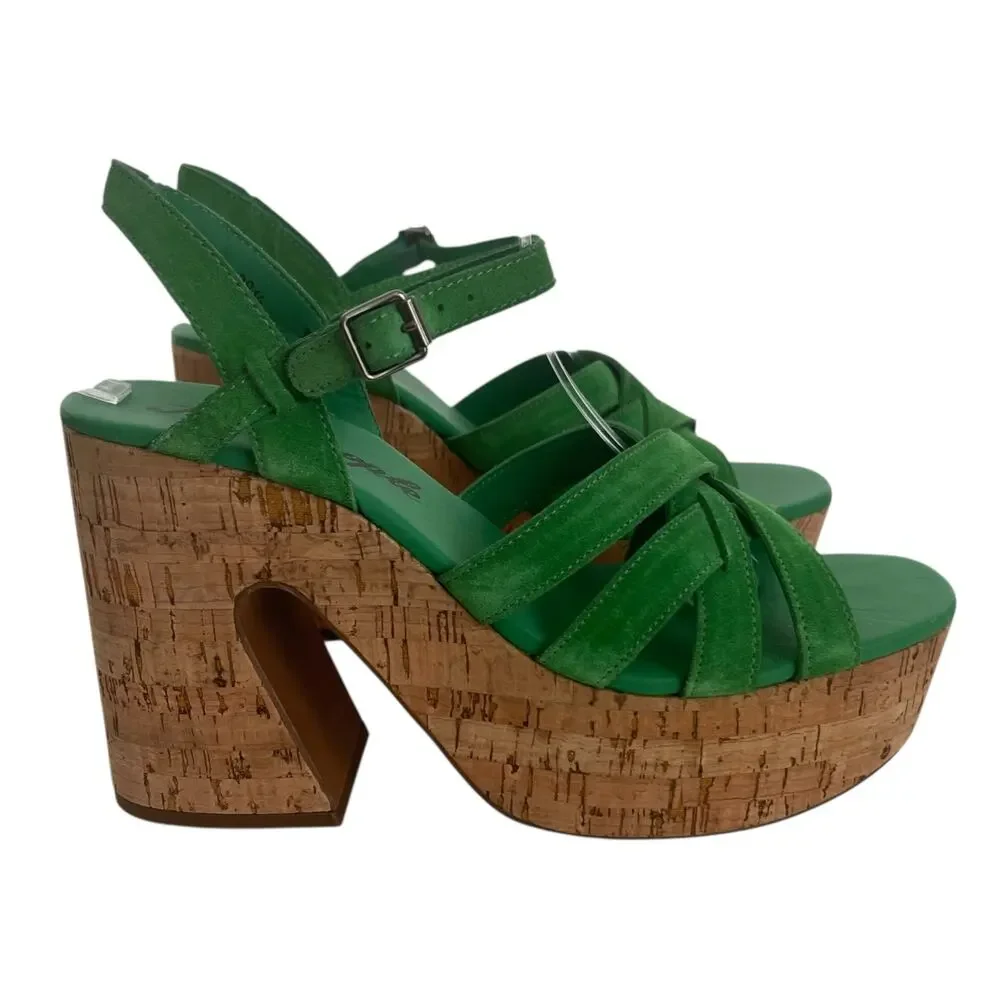 Free People Lisbon MJ Platform Sandals In Goddess Green Suede Size 39.5